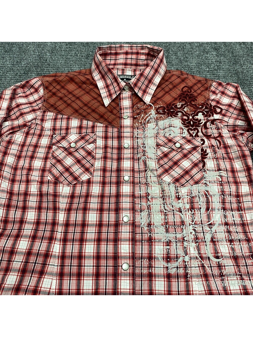 Panhandle Slim Pearl Snap Western Shirt Womens Large Red Plaid Embroidered Cross